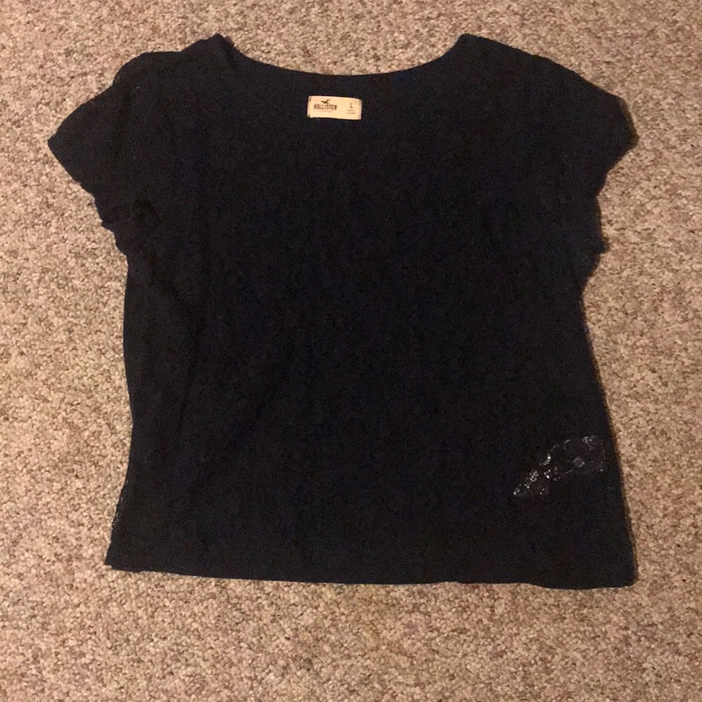 Hollister Navy Crop Top Lace see through front